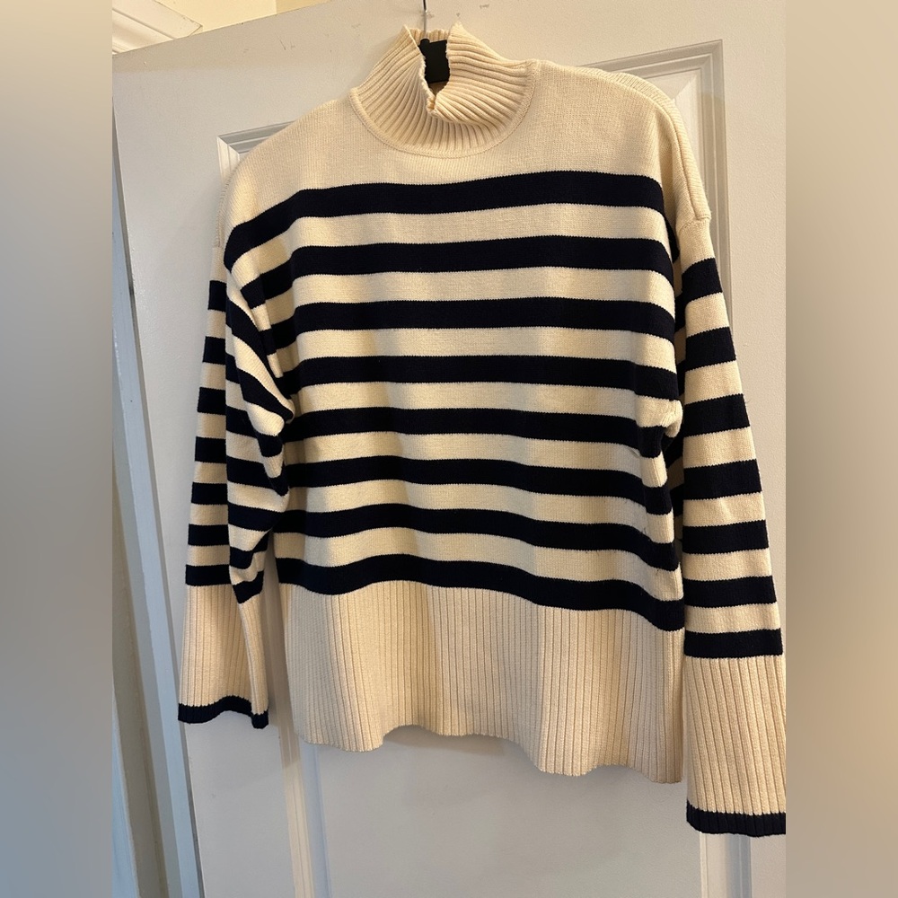 Striped Knit Sweater - Cream and Navy